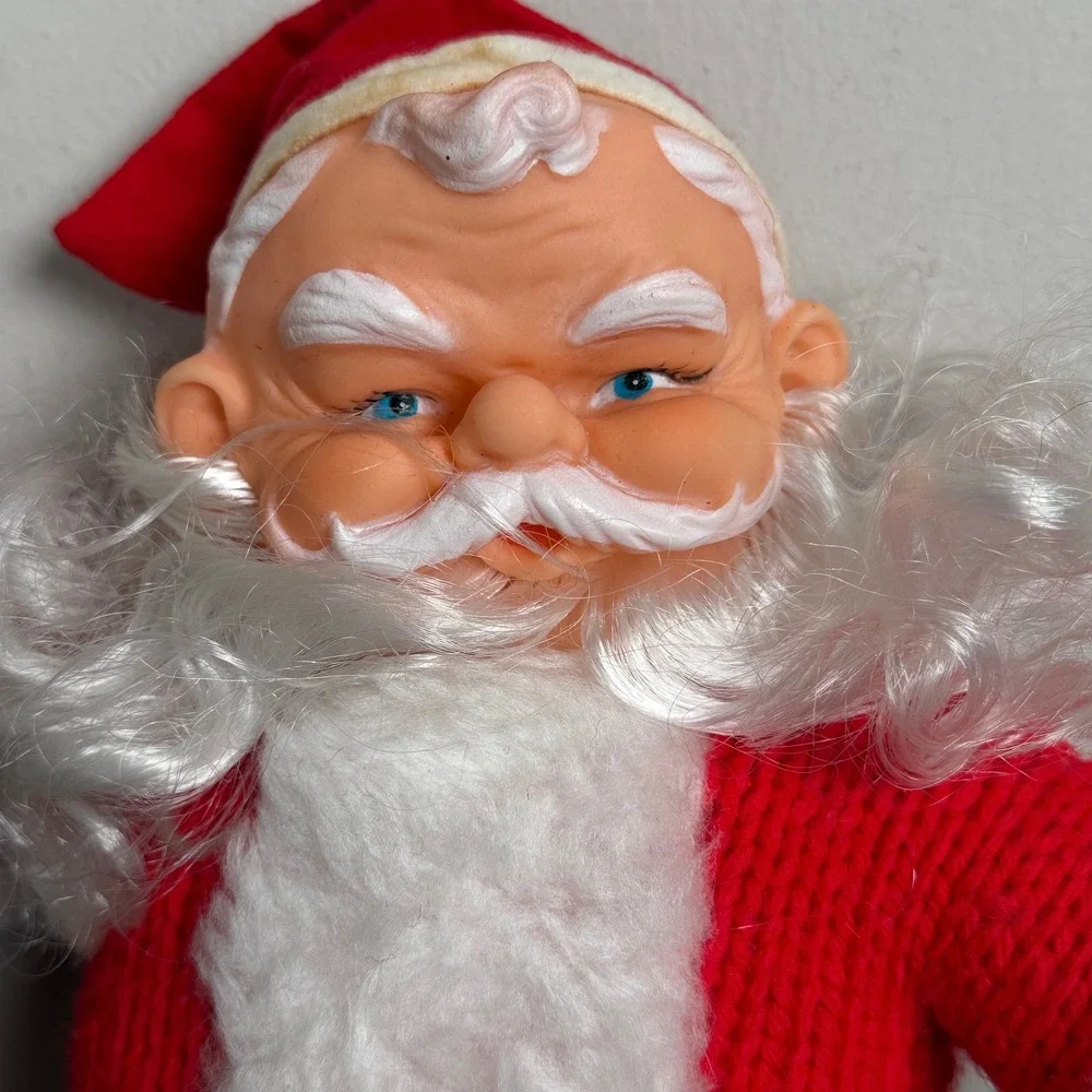Vintage Santa and Mrs Claus Rubber Face Knit Plush Dolls Christmas Decor Taiwan
